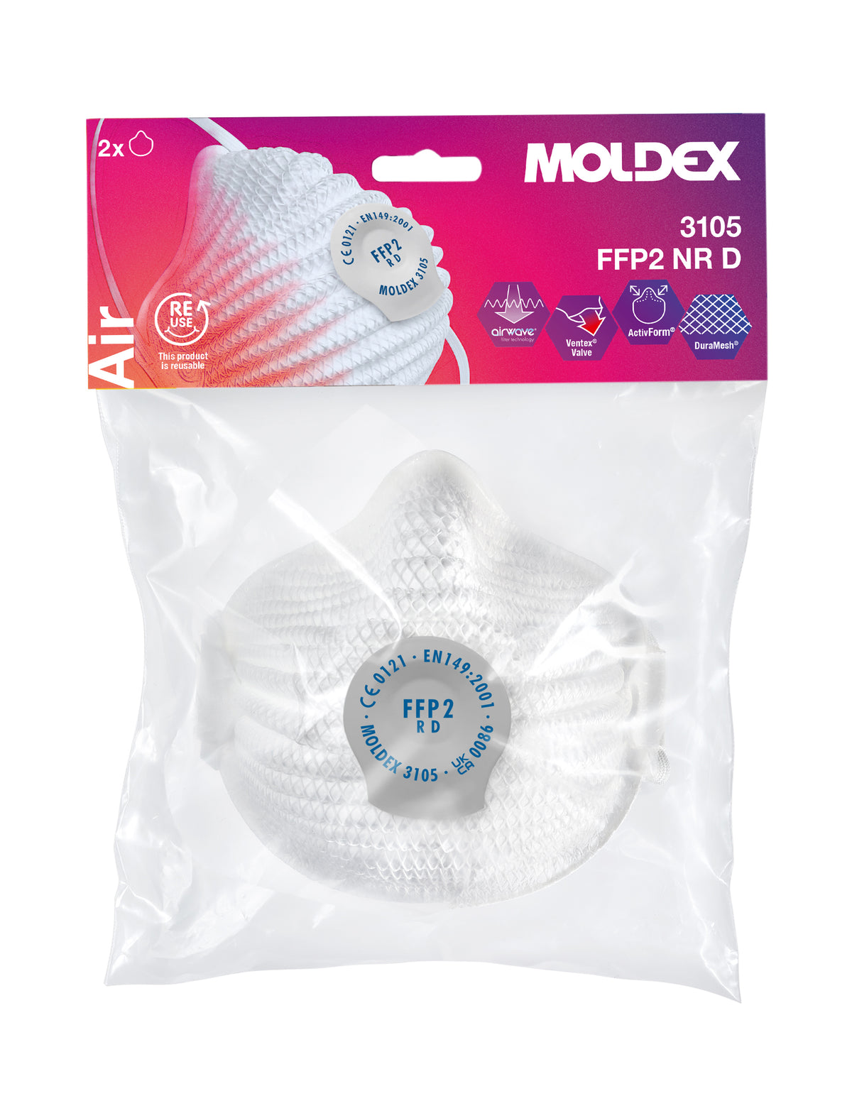 Moldex Atemschutzmaske FFP2 R D M/L mit Klimaventil, Air in Blisterverpackung (2 Stück)