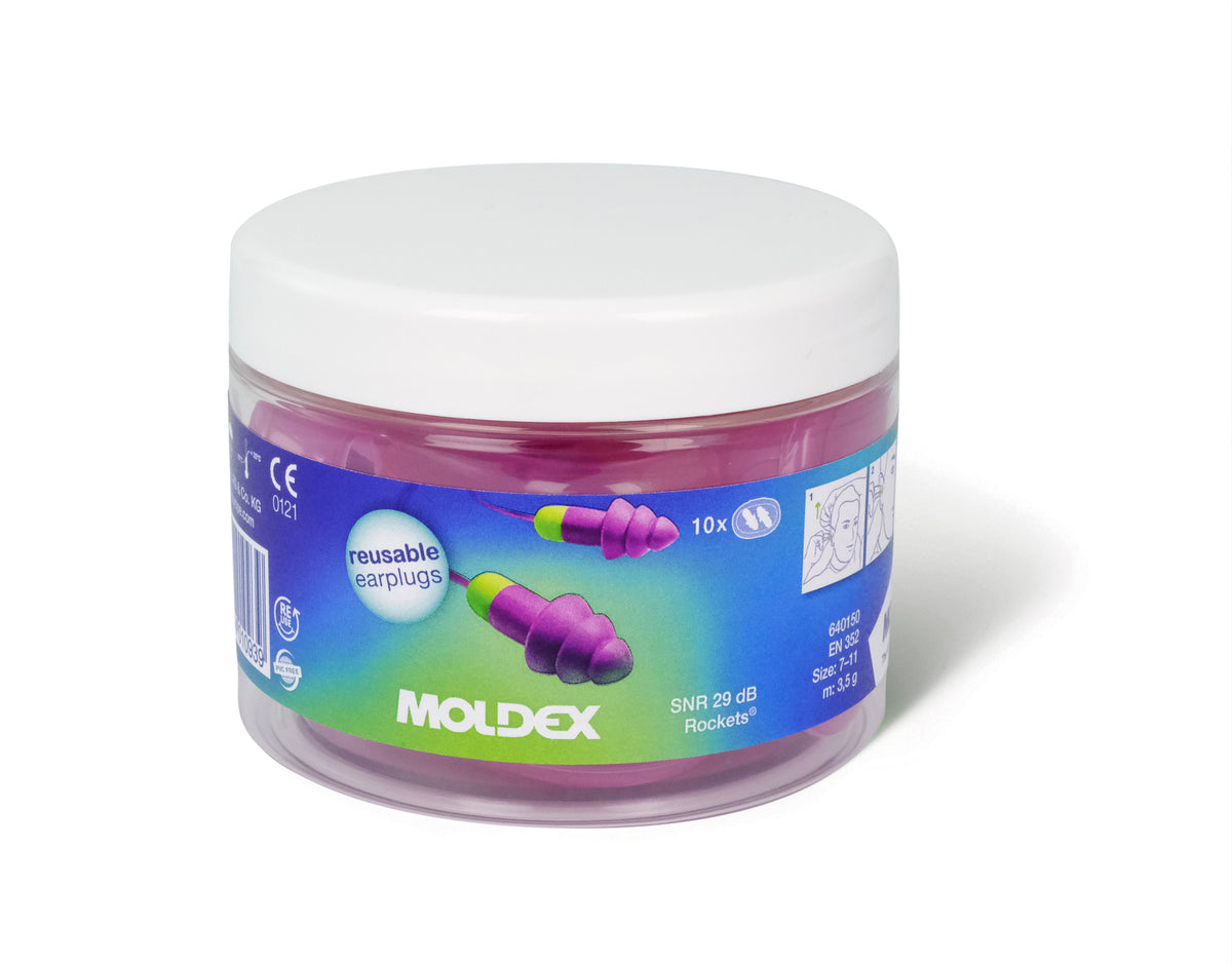 Moldex Wiederverwendbare Gehörschutzstöpsel Rockets Cord, ein Paar im PocketPak 50 Paar in Kunststoffdose SNR 29 dB
