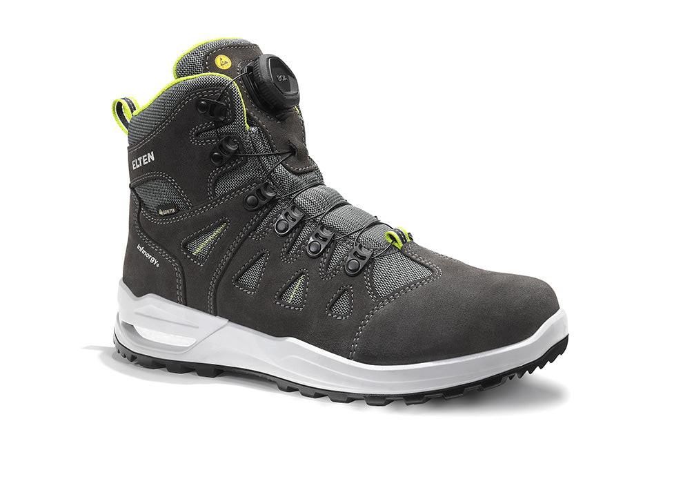 ELTEN RILEY XXF BOA® GTX® grey-lime Mid ESD O2 WR – Berufsstiefel