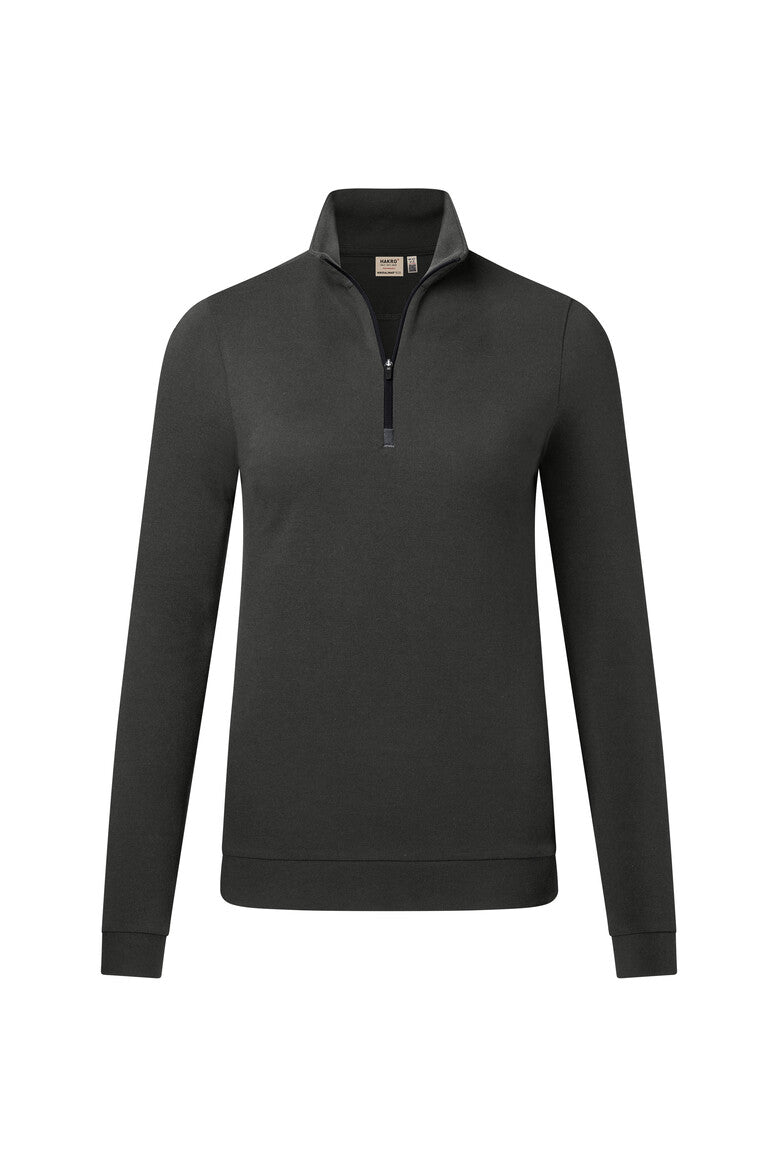 HAKRO Damen Zip-Longsleeve Piqué MIKRALINAR® ECO 335 karbongrau