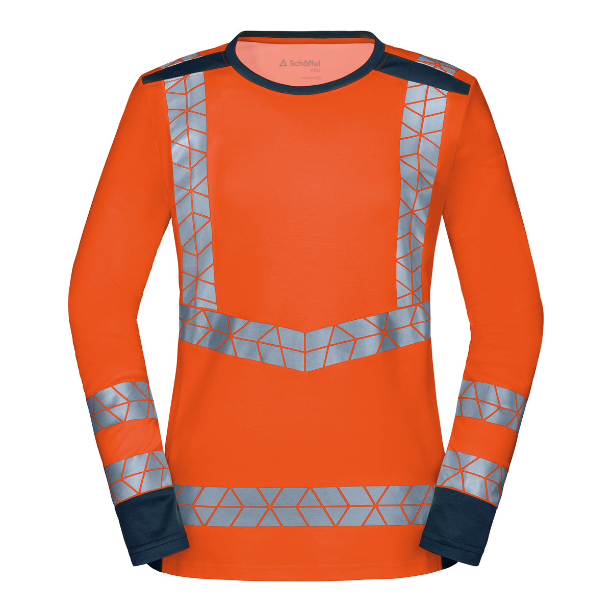 WS Signalheld Longsleeve Damen Warnorange/ Dunkelblau – Vorderansicht