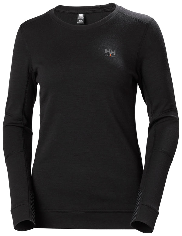 W Hh Lifa Merino Crewneck Black – Vorderansicht