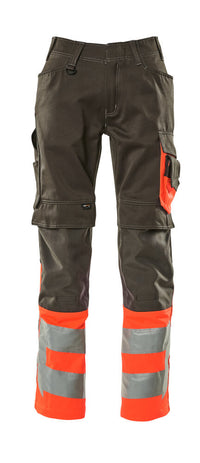 MASCOT® Leeds Hose mit Knietaschen 15679-860 Dunkelanthrazit/Hi-vis Rot
