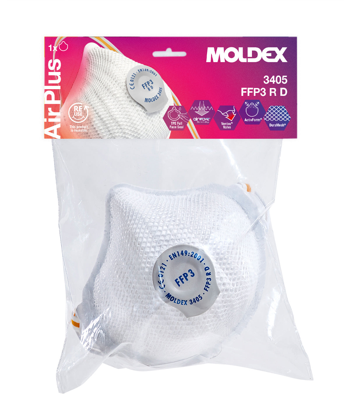 Moldex Atemschutzmaske FFP3 R D mit Klimaventil, Air Plus in Blisterverpackung (1 Stück)