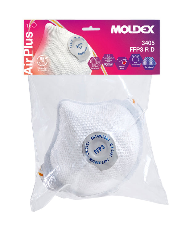 Moldex Atemschutzmaske FFP3 R D mit Klimaventil, Air Plus in Blisterverpackung (1 Stück)