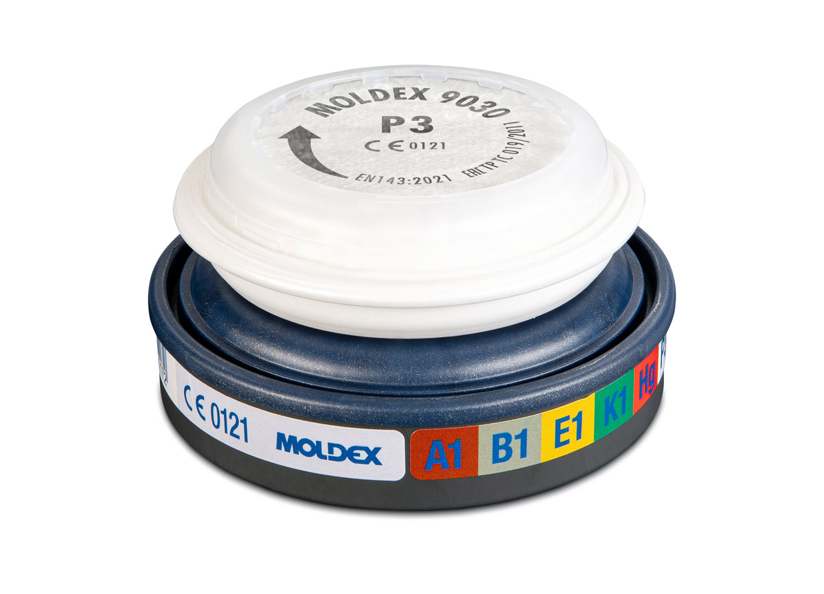 Moldex Kombifilter A1B1E1K1Hg P3, für Serie 7000 + 9000, EasyLock®, organische Gase, anorganische Gase, Saure Gase, Ammoniak, Schwefeldioxid, Quecksilber und Partikel