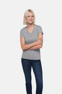 HAKRO Damen V-Shirt Classic 126 grau meliert