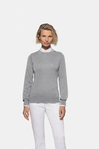 HAKRO Damen Pullover Merino-Wolle 146 grau meliert