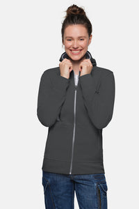 HAKRO Damen Kapuzenjacke Bonded ECO 255 karbongrau/silber
