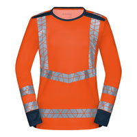 WS Signalheld Longsleeve Damen Warnorange/ Dunkelblau – Vorderansicht