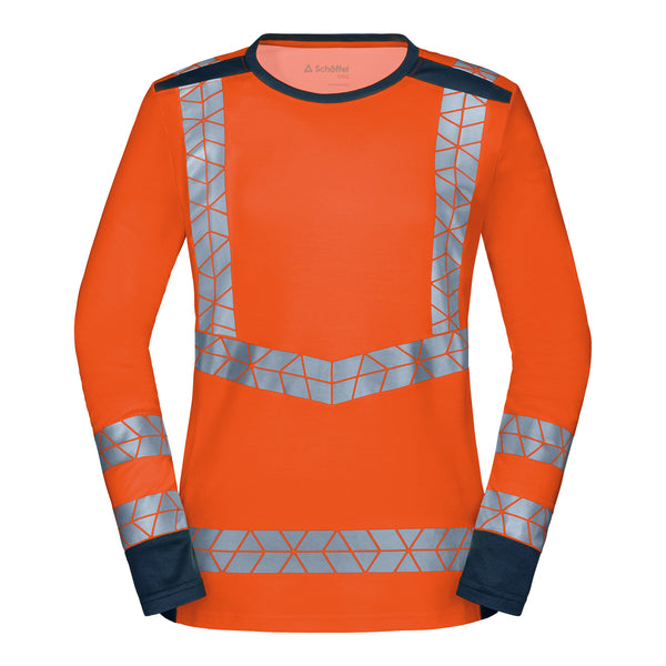 WS Signalheld Longsleeve Damen Warnorange/ Dunkelblau – Vorderansicht