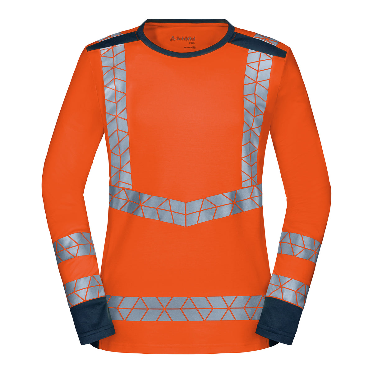 WS Warnheld Longsleeve Damen Warnorange/ Dunkelblau – Vorderansicht