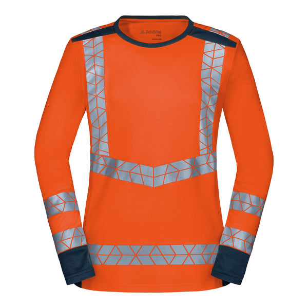 WS Warnheld Longsleeve Damen Warnorange/ Dunkelblau – Vorderansicht