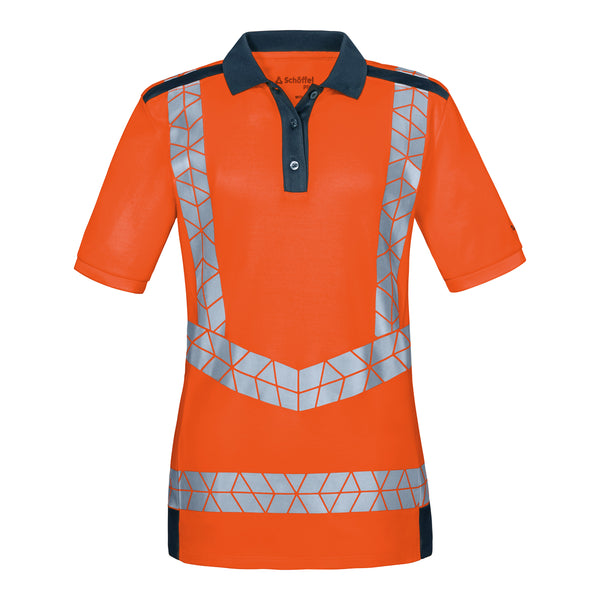 WS Warnheld Polo Damen Warnorange/ Dunkelblau – Vorderansicht
